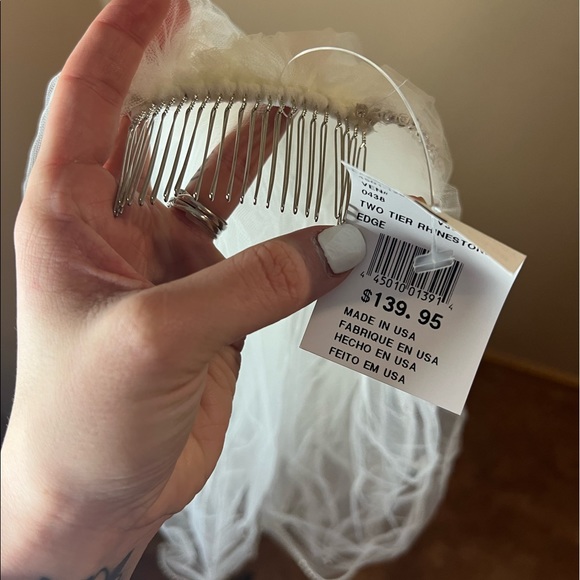 David's Bridal Accessories - Two tier - rhinestone - wedding veil - 28.5” length